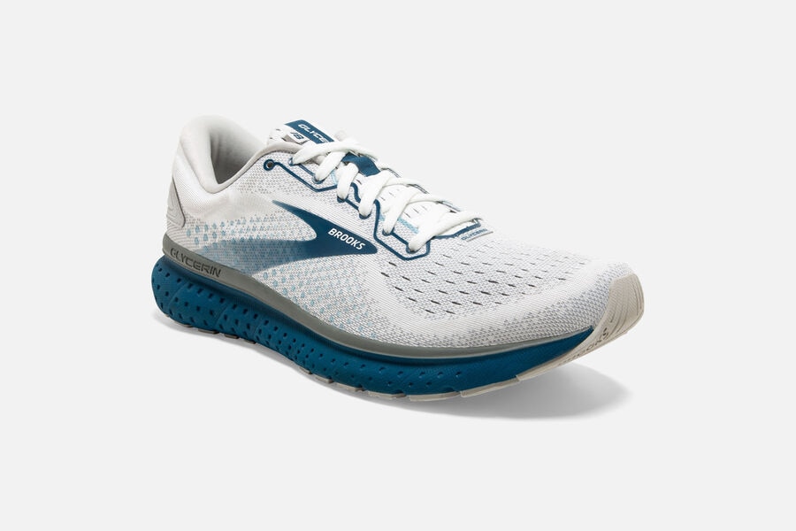 Brooks Glycerin 18 Road Running Shoes Mens White/Blue 941067-WUY